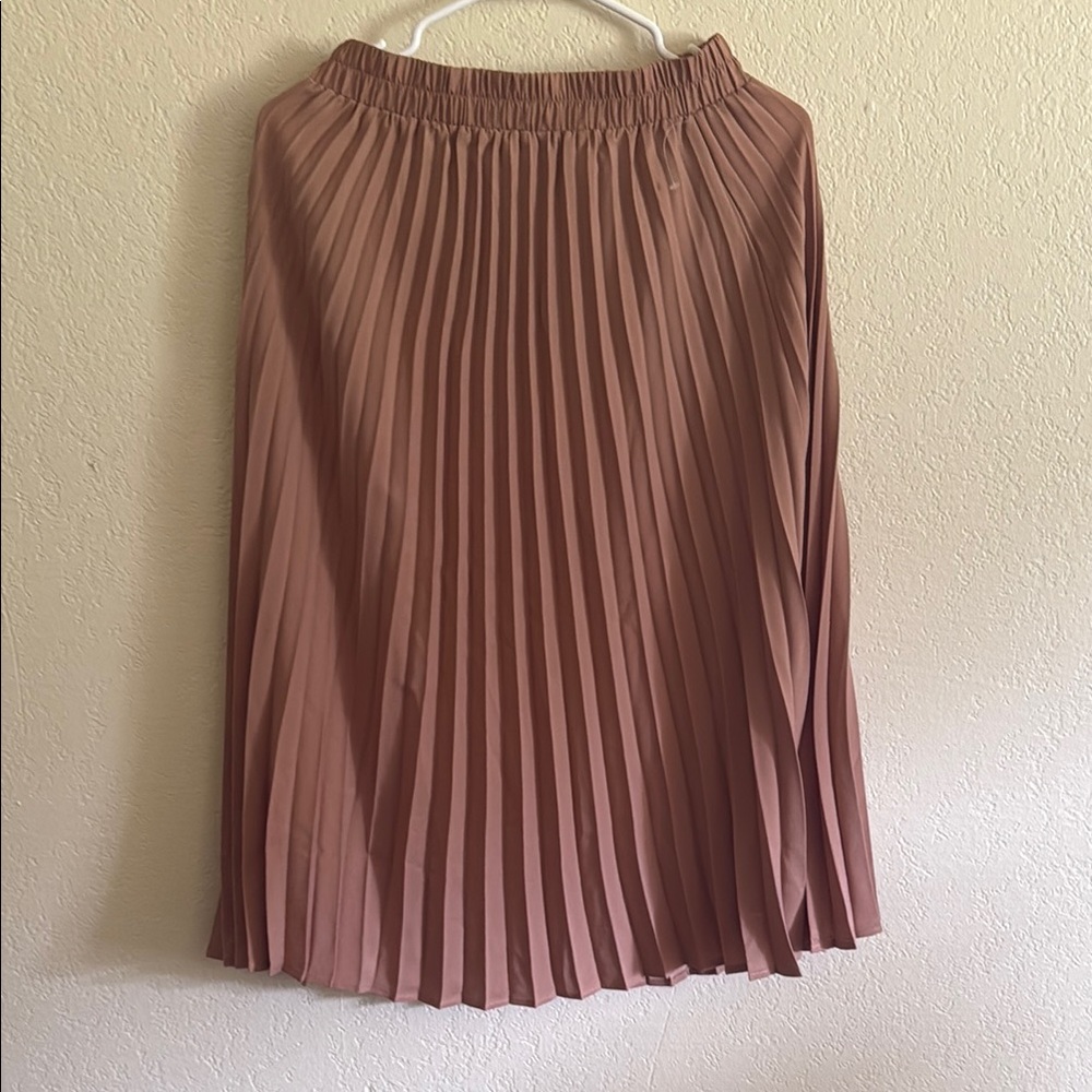 Mauve Pleated Midi A-Line Skirt for Work
